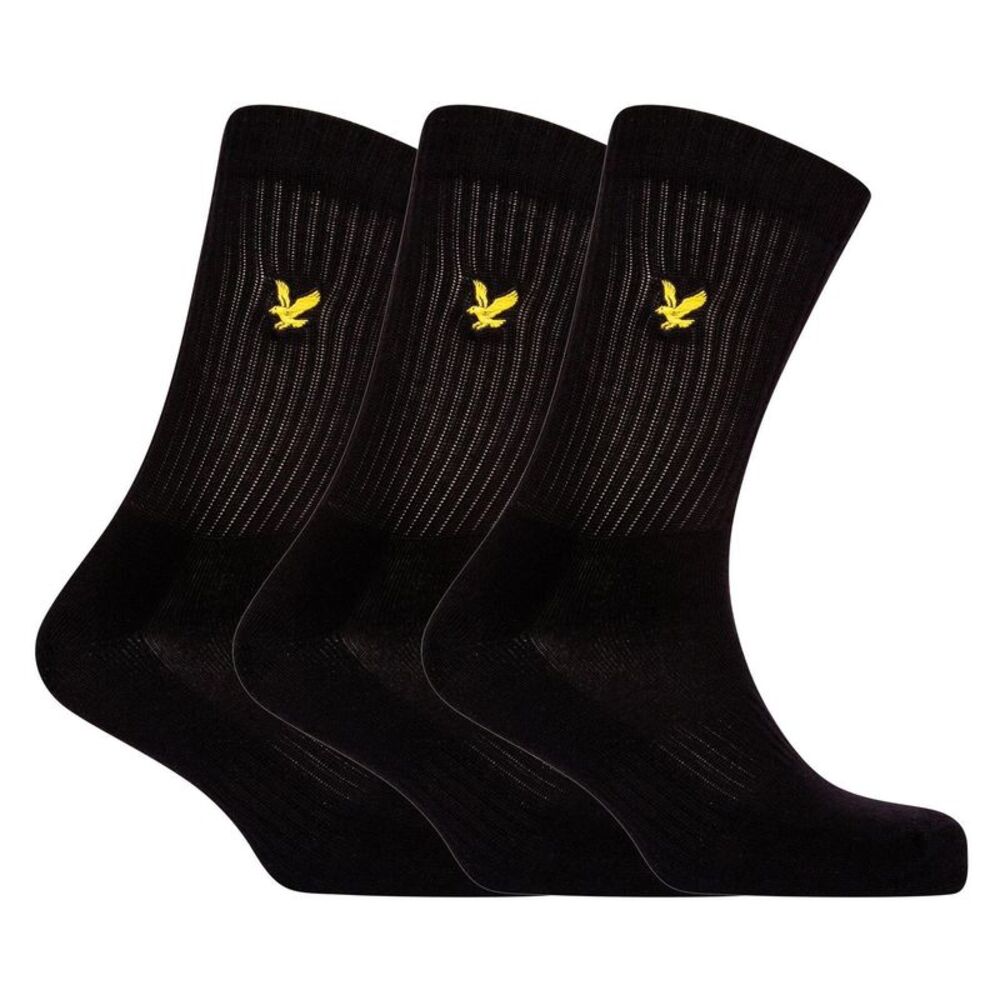 Lyle & Scott Mens Embroidered Logo Crew Socks (Pack of 3) / Black